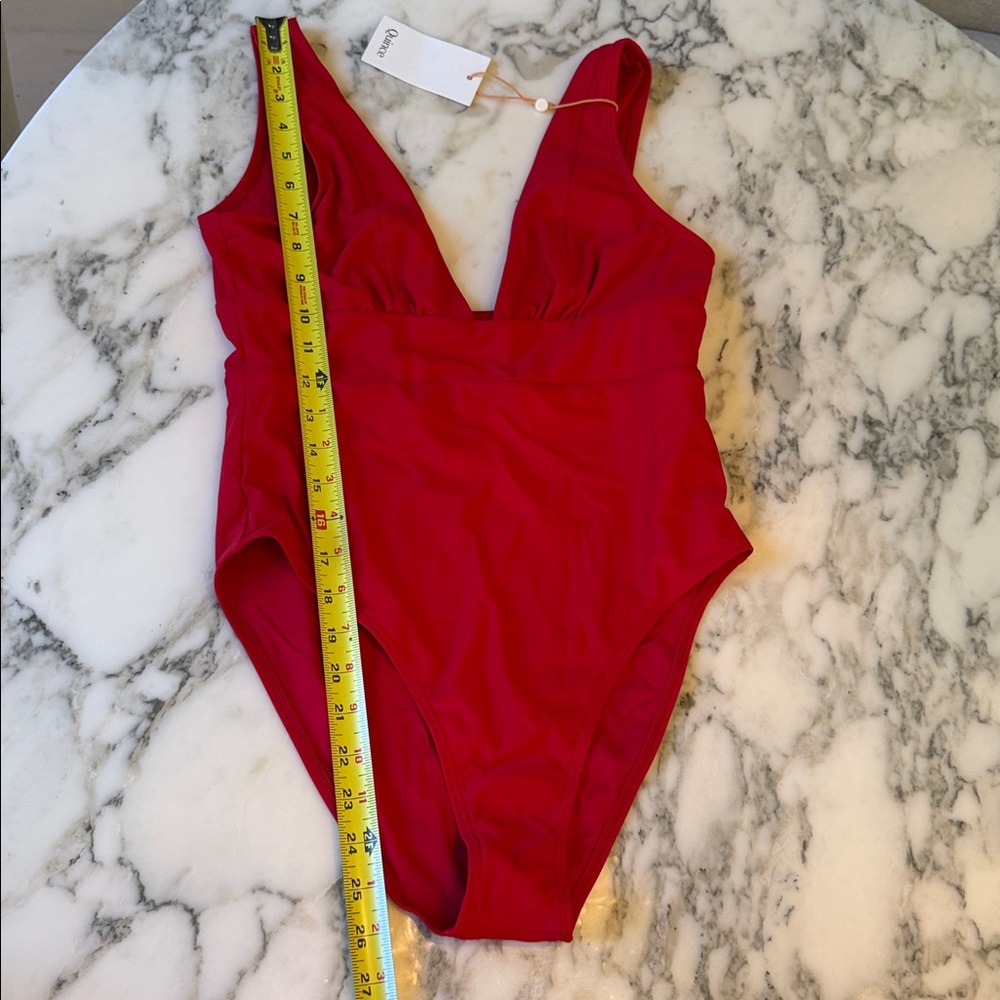 NWT Quince Cherry Red Women’s Italian Plunge One-Piece Swimsuit Sz XS S M L 🍒 - Picture 13 of 13